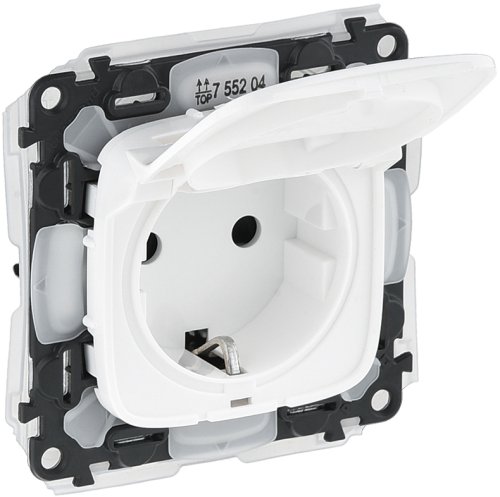 Розетка с заземлением без рамки Legrand Valena Allure 1-м. крышка шторки IP44 белый картинка